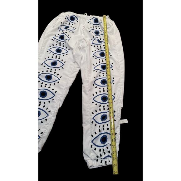 White Evil Eye Joggers Witchy Boho Whimsygoth Streetwear Festival Pants XL - Picture 6 of 12